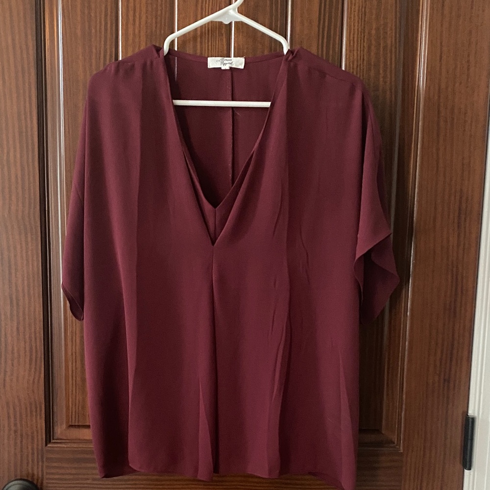 Elegant Deep Red V-Neck Blouse